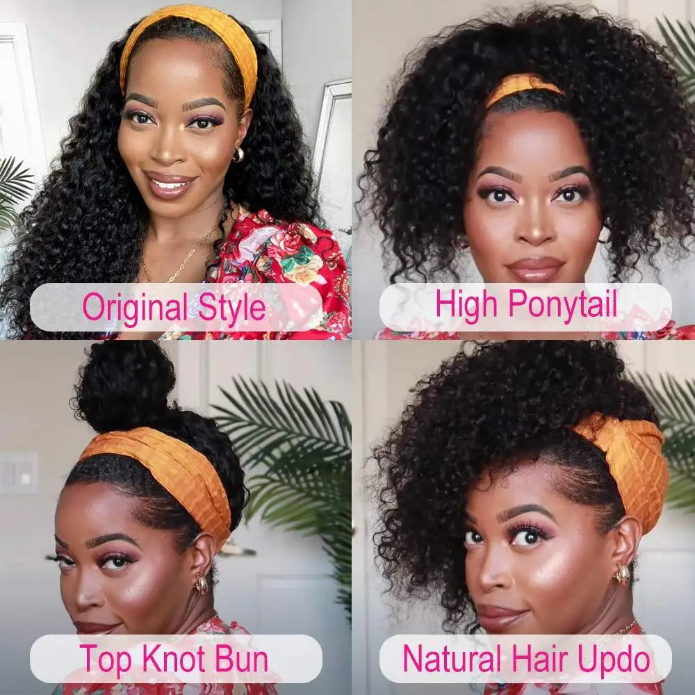 Perruque bandeau cheveux humains crépus bouclés MYLOCKME sans colle entièrement fabriquée à la machine perruques de cheveux humains brésiliens Remy pour femmes densité 180 %