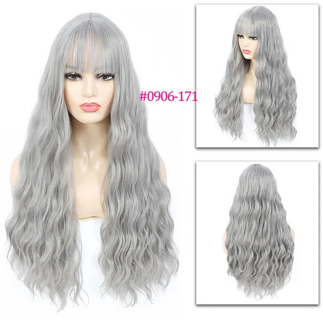 Perruques synthétiques longues Aigemei avec frange, 66 cm, cheveux bouclés ondulés pour femme, fibre haute température, couleur noir et marron