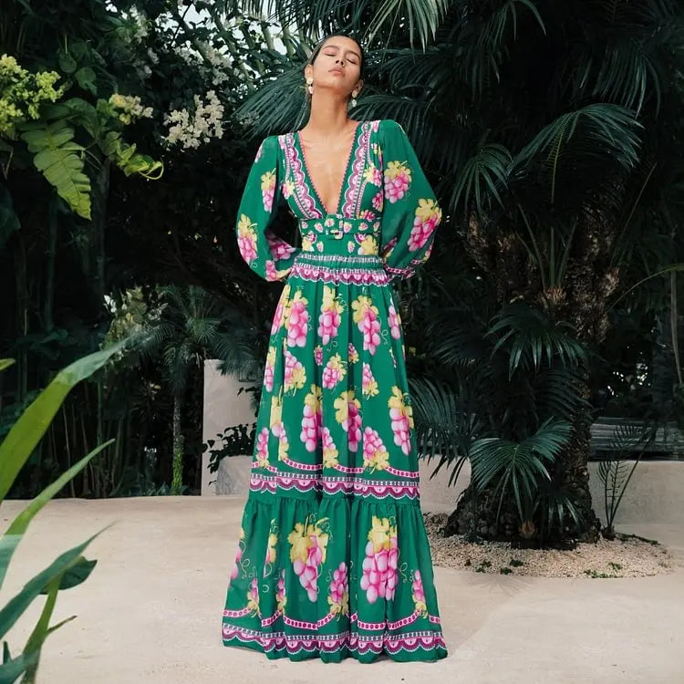 Maillot de bain une pièce à manches longues et jupe pour femme, imprimé vert jungle, 2025