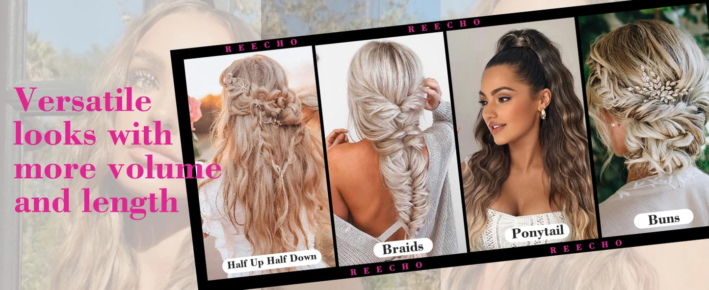 Extensions de cheveux à clipser, 16 clips, 55 cm de long, ondulées, pour femmes, tête complète, synthétiques