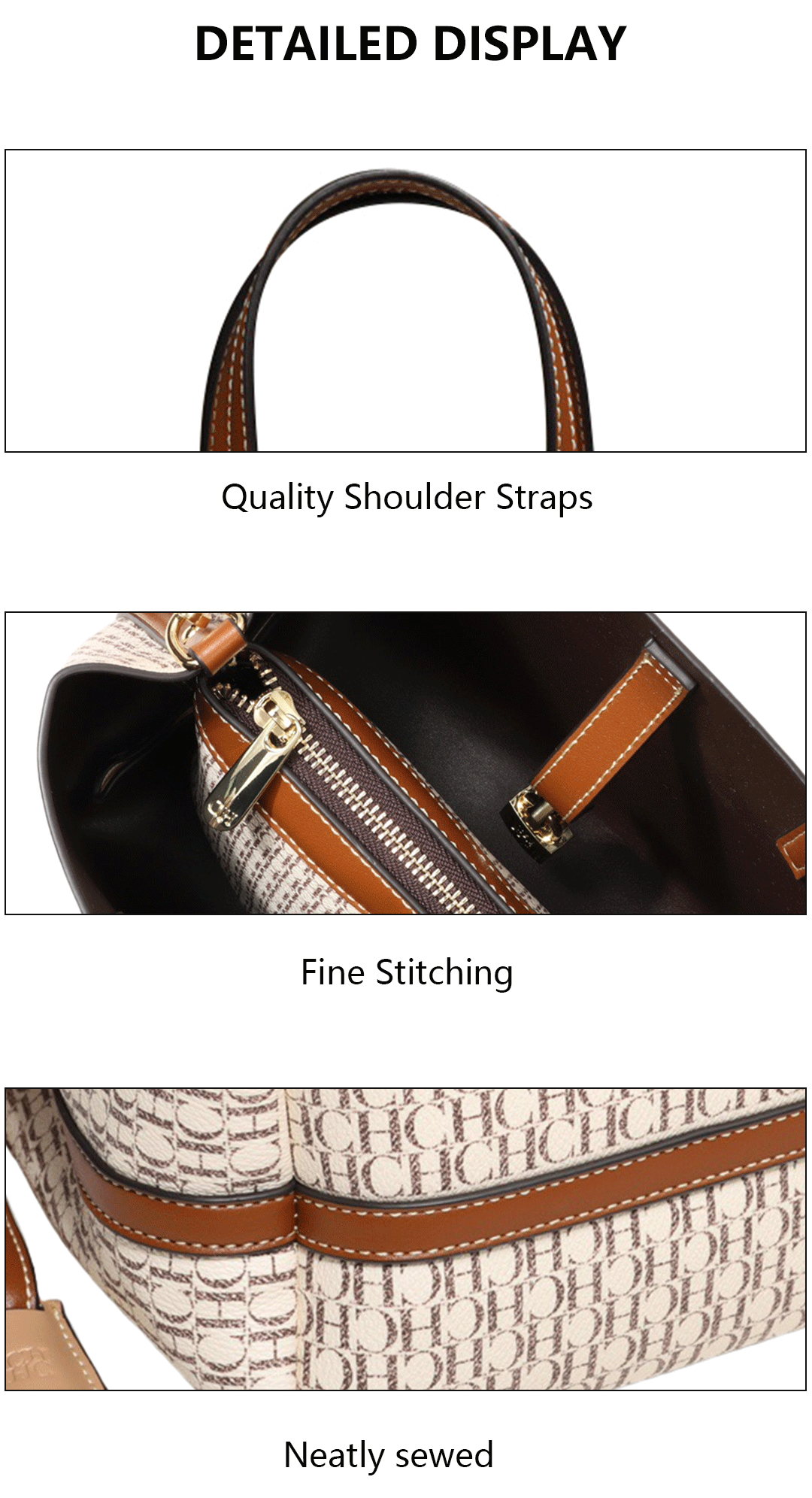 Sac à bandoulière polyvalent en cuir de qualité supérieure CH pour femme, grande capacité, idéal pour les déplacements quotidiens, avec imprimé lettre, tendance