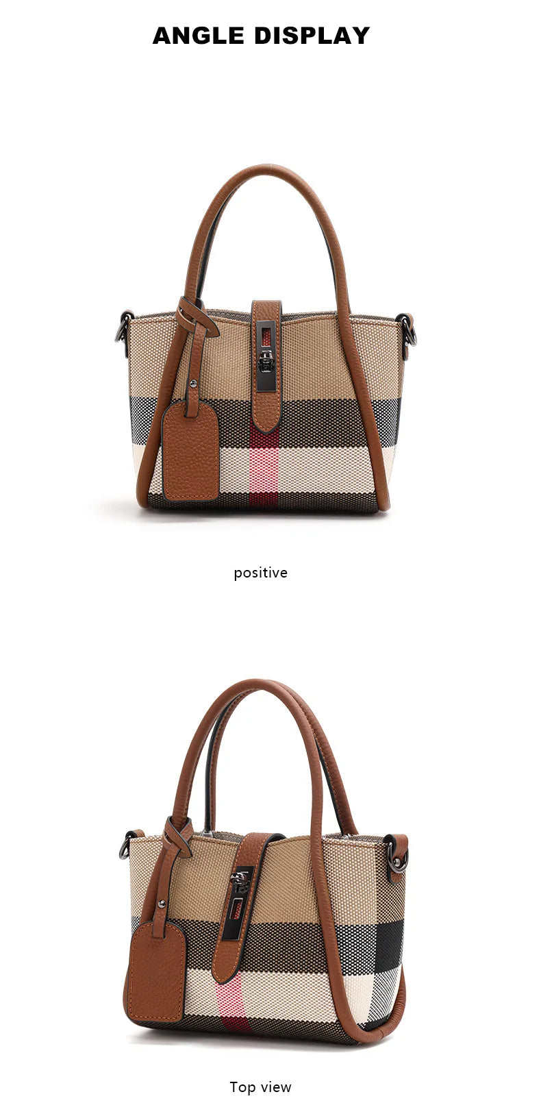 Sac à main à carreaux Aidrani New pour femme, style mini, en toile et cuir de vache, marron