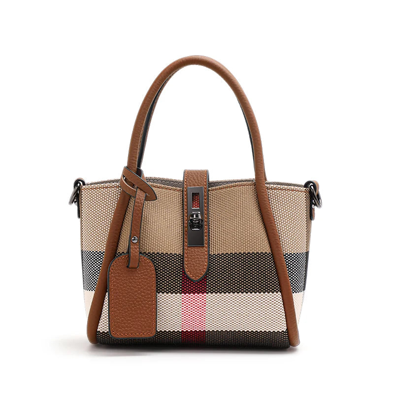 Sac à main à carreaux Aidrani New pour femme, style mini, en toile et cuir de vache, marron