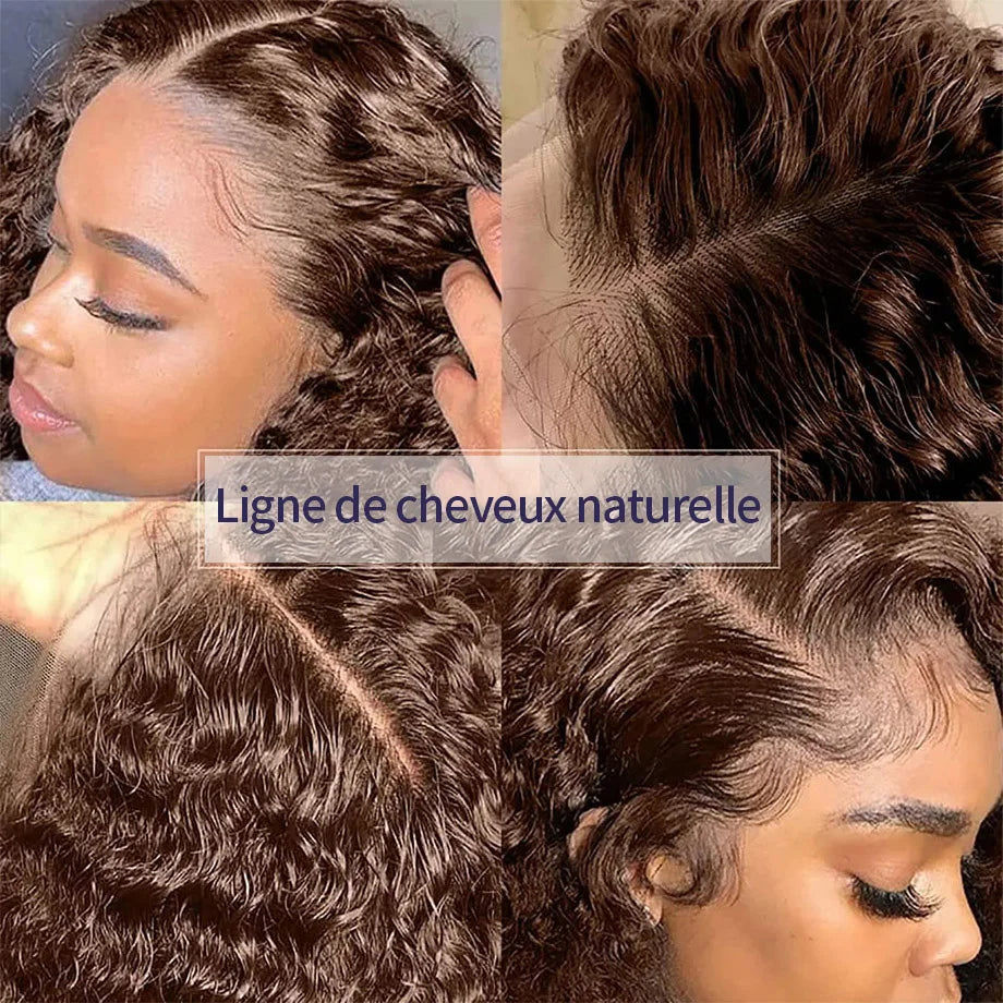 Perruques de cheveux humains bouclés marron chocolat 13x4 avec dentelle frontale pour femmes, couleur châtain, ondulées profondes 13x6 HD