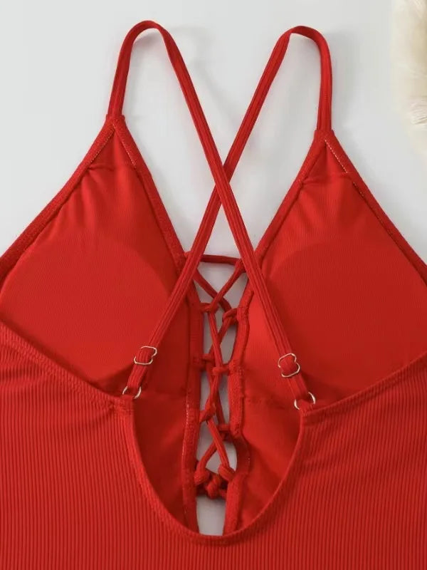 Aoaiiys Maillot de bain dos nu pour femme, monokini ajouré, lacé, string sexy, été 2025, plage, couleur unie, tendance