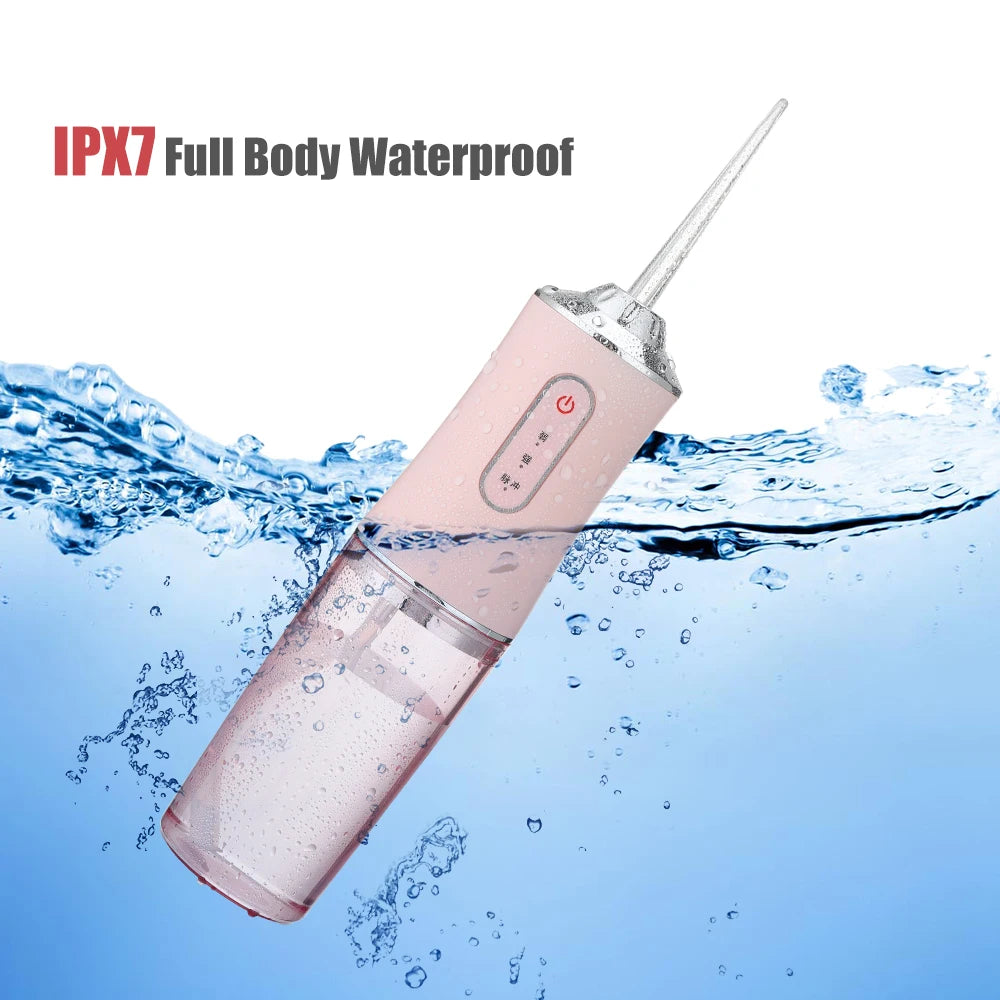Hydropulseur dentaire portable, rechargeable par USB, 4 jets, 220 ml, 3 modes, IPX7, 1 400 tr/min