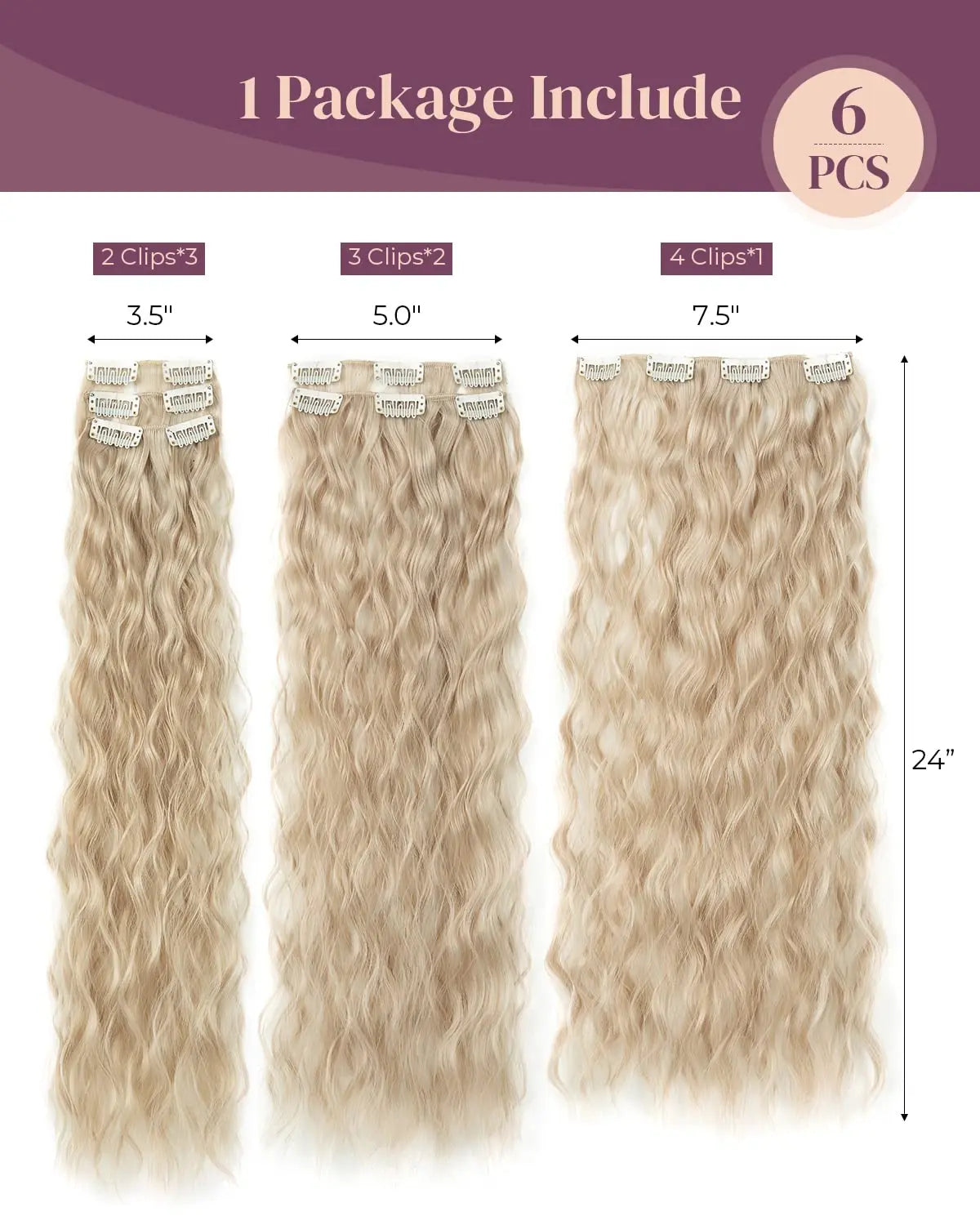 Extensions de cheveux à clipser, 16 clips, 55 cm de long, ondulées, pour femmes, tête complète, synthétiques
