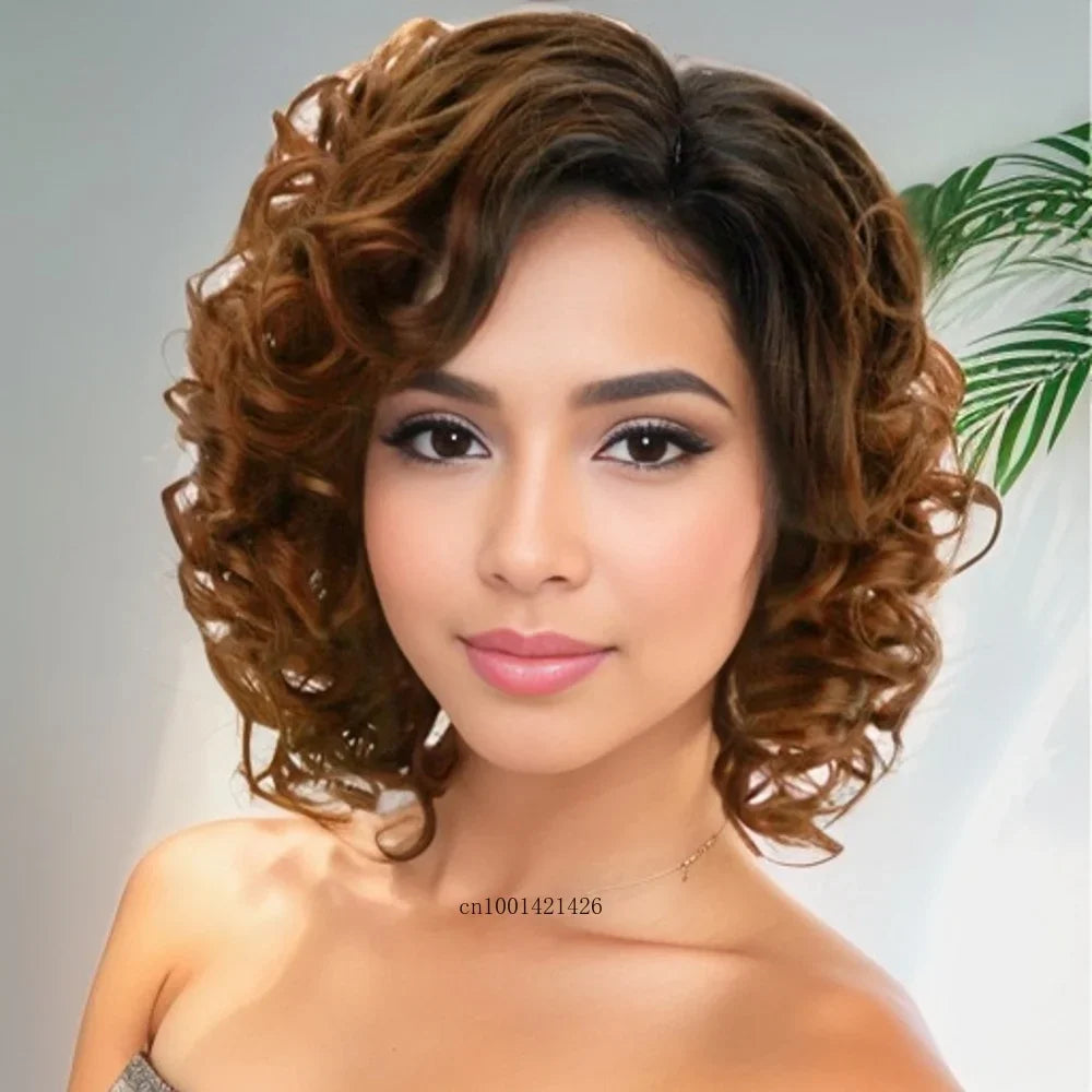 GNIMEGIL Synthetic Hair Afro Wig Kinky Curly Wigs for Black Women Short Hairstyle Wine Red Ombre Wig Dark Root Soft Hair Bob Wig