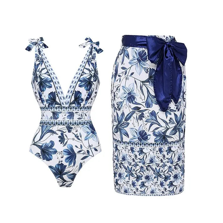 Maillot de bain et paréo imprimé vintage Flaxmaker 2025 pour femmes, élégant, sans manches, pour l'été