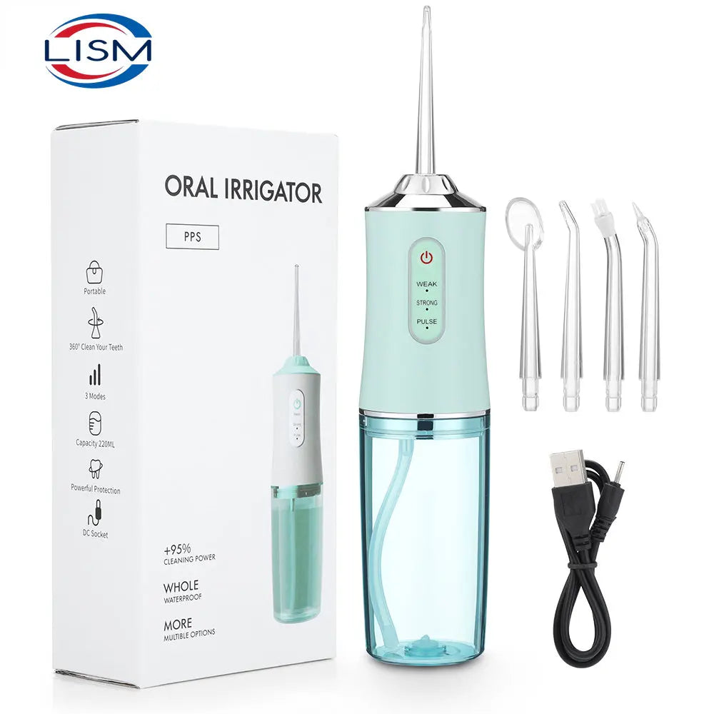 Hydropulseur dentaire portable, rechargeable par USB, 4 jets, 220 ml, 3 modes, IPX7, 1 400 tr/min