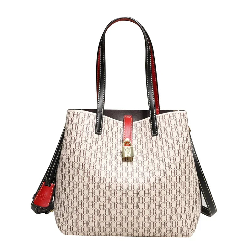 Sac à bandoulière polyvalent en cuir de qualité supérieure CH pour femme, grande capacité, idéal pour les déplacements quotidiens, avec imprimé lettre, tendance