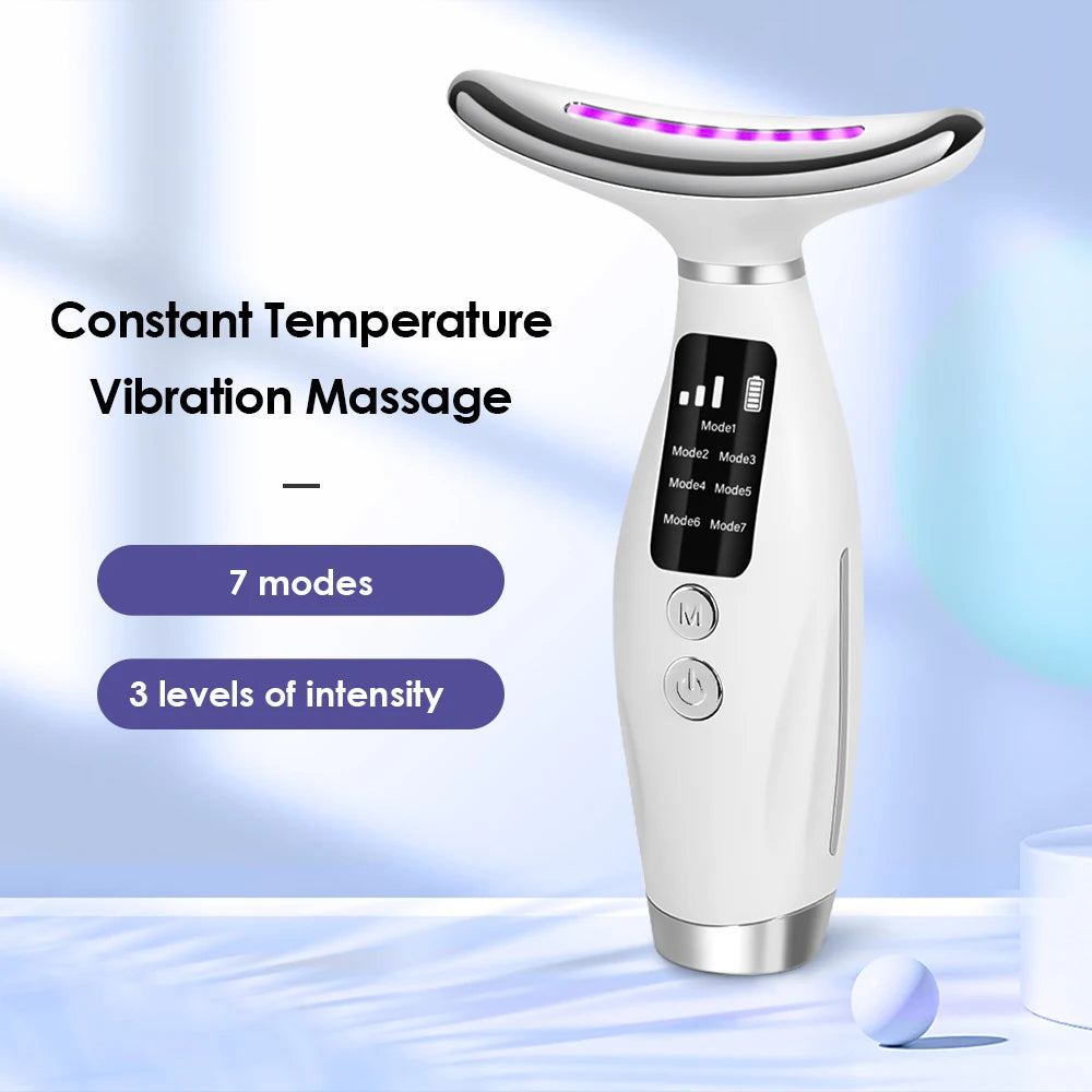 Appareil de beauté pour le cou et le visage, thérapie photonique par LED à 7 couleurs, raffermissement de la peau, réduction du double menton, anti-rides, lifting du visage, massage