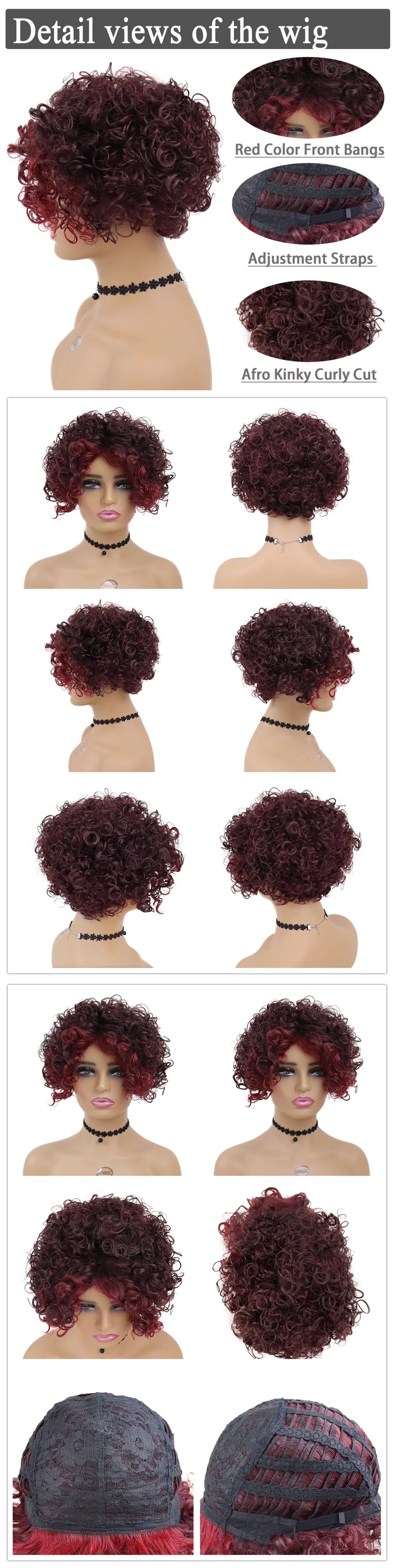 GNIMEGIL Synthetic Hair Afro Wig Kinky Curly Wigs for Black Women Short Hairstyle Wine Red Ombre Wig Dark Root Soft Hair Bob Wig