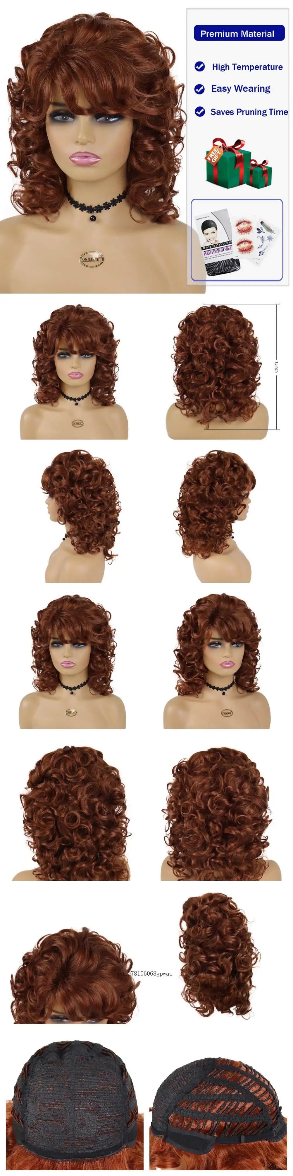 Perruques afro noires synthétiques avec frange pour femmes, perruques naturelles, moelleuses, rebondissantes et bouclées, résistantes à la chaleur, idéales pour un cosplay quotidien ou une fête.