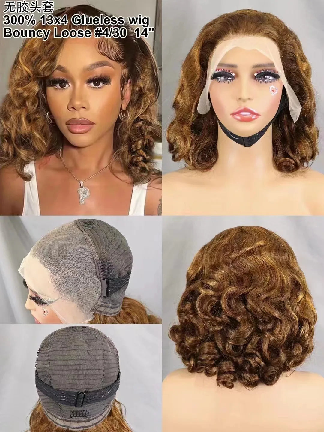 300% Density Bouncy Loose Wave Bob Human Hair Wigs for Black Women Glueless 13x4 Transparent Lace Frontal Brazilian Remy Hair