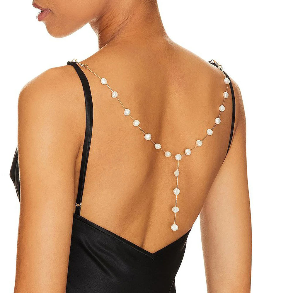 Robe de mariée tendance avec chaîne en perles d'imitation et pendentif long pour femme, accessoire sexy pour le corps et les sous-vêtements