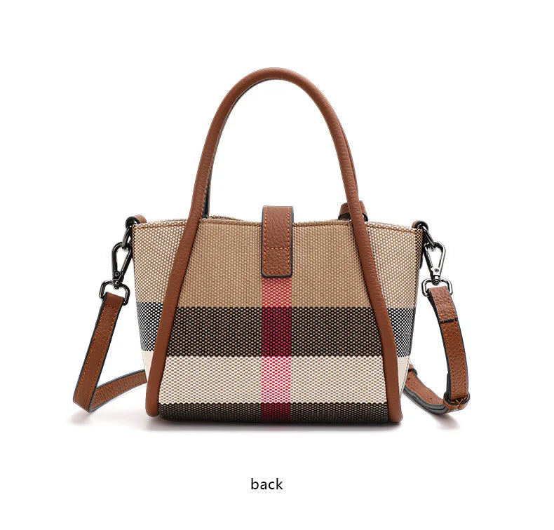 Sac à main à carreaux Aidrani New pour femme, style mini, en toile et cuir de vache, marron