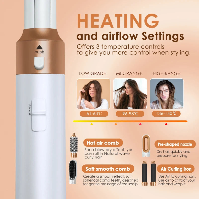 Ensemble de sèche-cheveux 5 en 1, peigne chauffant, fer à friser professionnel, lisseur, outil de coiffure pour sèche-cheveux Dyson Airwrap, usage domestique
