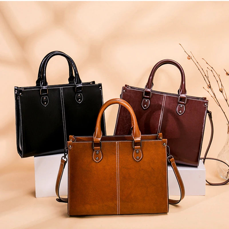 Sac à main en cuir véritable pour femme, sac à bandoulière, fourre-tout, pour le shopping, le bureau, en cuir de vache véritable, sacoche à poignée supérieure