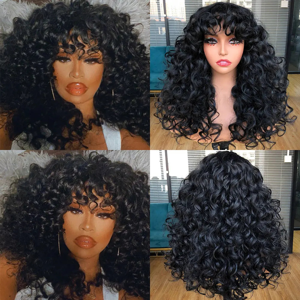 Perruque synthétique longue et bouclée avec frange pour femme, cheveux roux roux, style naturel, résistant à la chaleur, style cosplay, Hihoo
