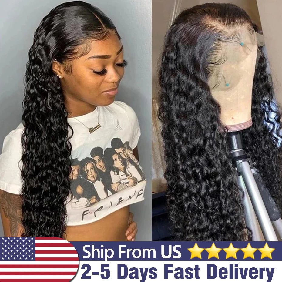 Perruques Lace Front Wigs Deep Wave, cheveux humains pré-épilés, densité 200, perruques HD Frontal Wigs, perruques sans colle