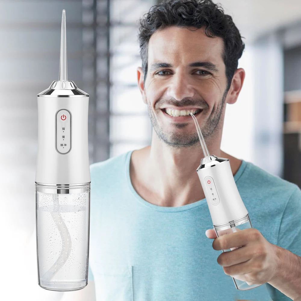 Hydropulseur dentaire portable, rechargeable par USB, 4 jets, 220 ml, 3 modes, IPX7, 1 400 tr/min