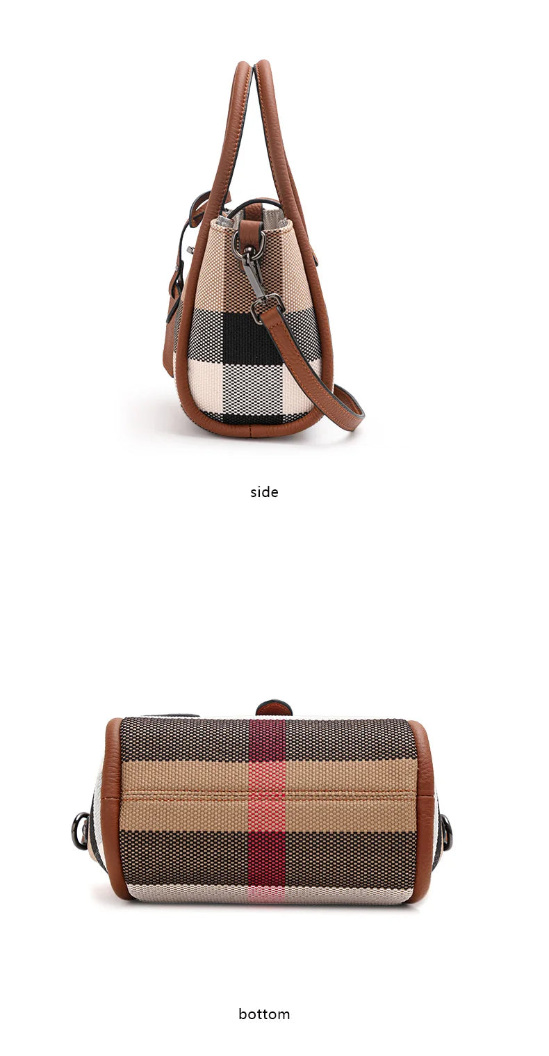 Sac à main à carreaux Aidrani New pour femme, style mini, en toile et cuir de vache, marron