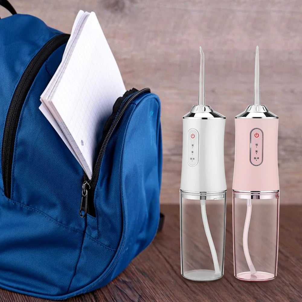 Hydropulseur dentaire portable, rechargeable par USB, 4 jets, 220 ml, 3 modes, IPX7, 1 400 tr/min
