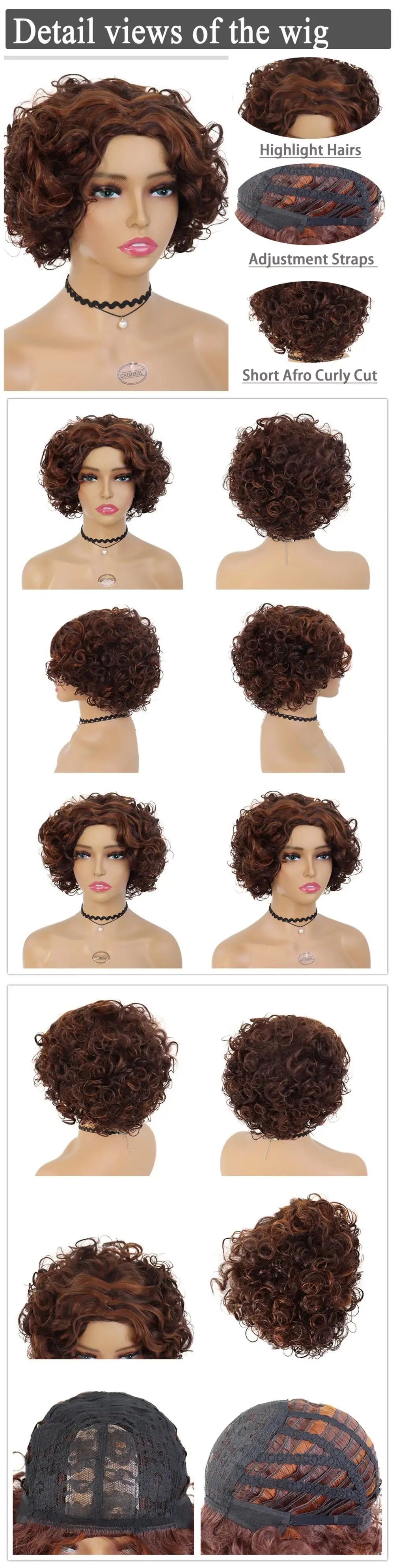 GNIMEGIL Synthetic Hair Afro Wig Kinky Curly Wigs for Black Women Short Hairstyle Wine Red Ombre Wig Dark Root Soft Hair Bob Wig