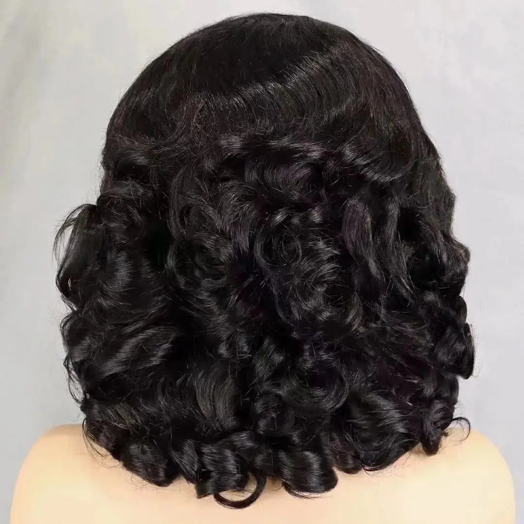 300% Density Bouncy Loose Wave Bob Human Hair Wigs for Black Women Glueless 13x4 Transparent Lace Frontal Brazilian Remy Hair