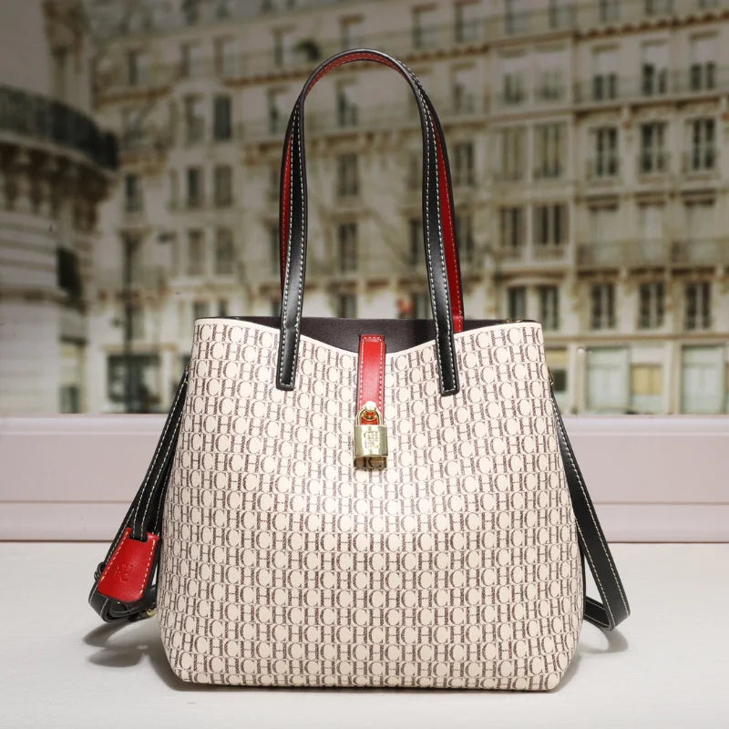 Sac à bandoulière polyvalent en cuir de qualité supérieure CH pour femme, grande capacité, idéal pour les déplacements quotidiens, avec imprimé lettre, tendance