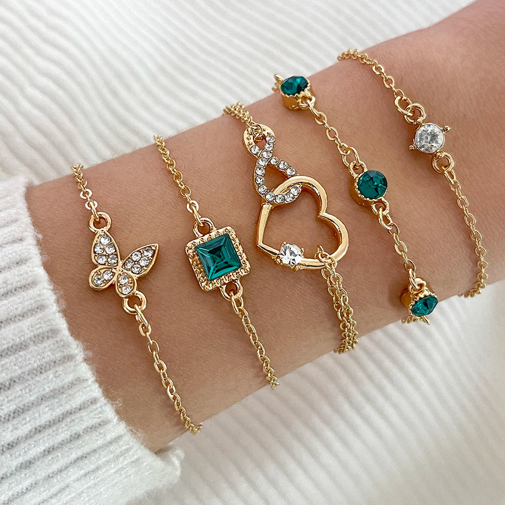Lot de 4 bracelets tendance en métal et strass, imitation serpent, pour femme, idéal comme cadeau d'anniversaire ou de fête