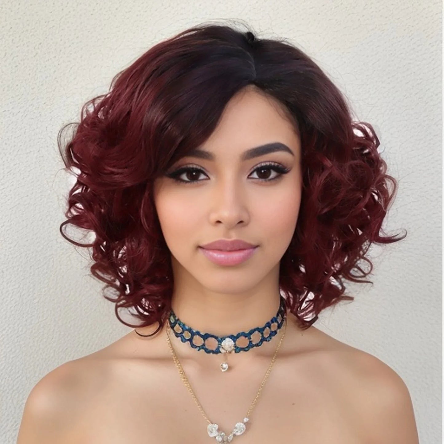 GNIMEGIL Synthetic Hair Afro Wig Kinky Curly Wigs for Black Women Short Hairstyle Wine Red Ombre Wig Dark Root Soft Hair Bob Wig