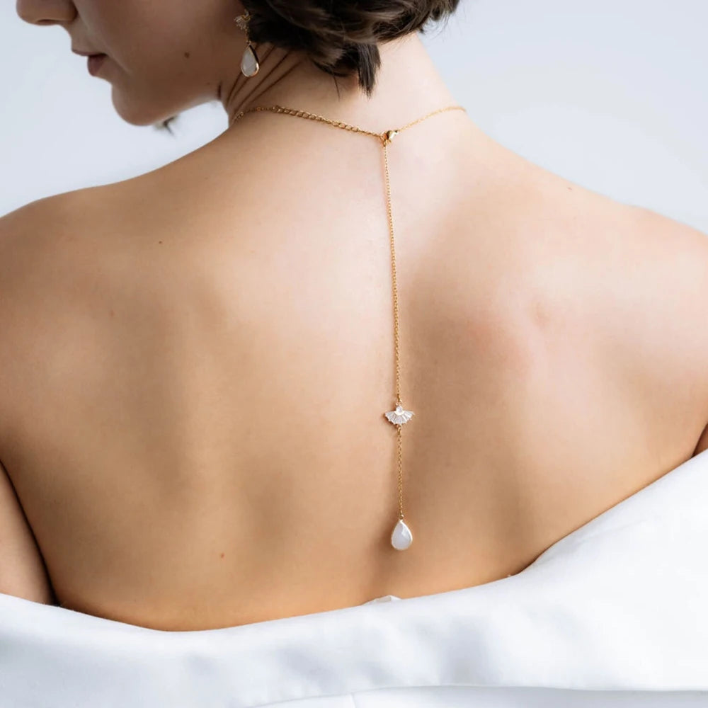 Simple Zircon Bridal Back Chain Necklace Backless Dress Accessories New Wedding Underwear Water Drop Lady Body Jewelry for Women