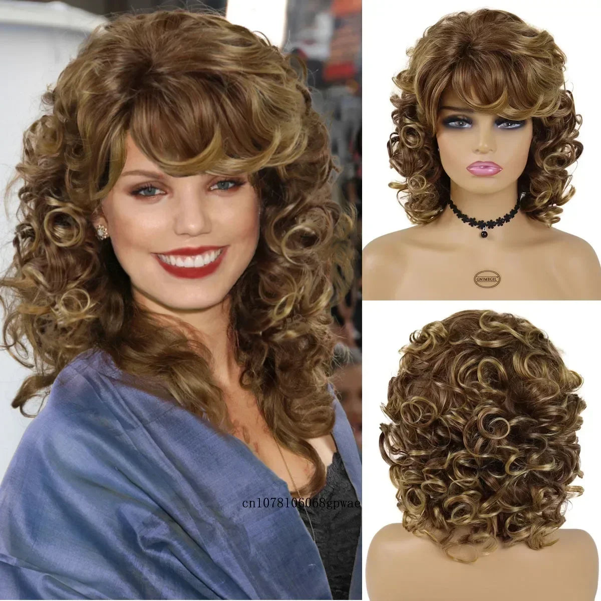 Perruques afro noires synthétiques avec frange pour femmes, perruques naturelles, moelleuses, rebondissantes et bouclées, résistantes à la chaleur, idéales pour un cosplay quotidien ou une fête.