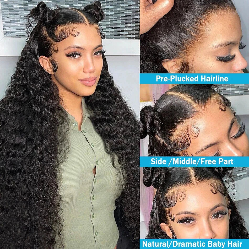 Perruques Lace Front Wigs Deep Wave, cheveux humains pré-épilés, densité 200, perruques HD Frontal Wigs, perruques sans colle
