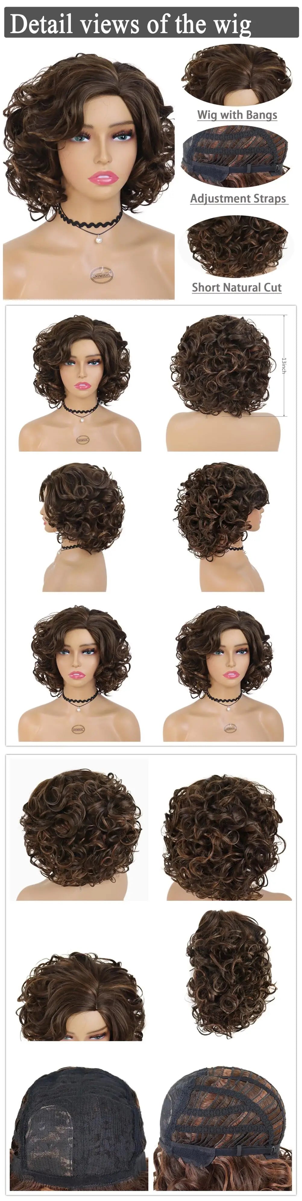 GNIMEGIL Synthetic Hair Afro Wig Kinky Curly Wigs for Black Women Short Hairstyle Wine Red Ombre Wig Dark Root Soft Hair Bob Wig