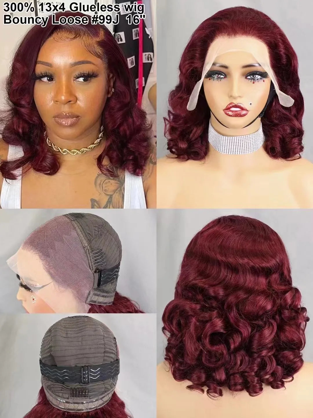 300% Density Bouncy Loose Wave Bob Human Hair Wigs for Black Women Glueless 13x4 Transparent Lace Frontal Brazilian Remy Hair