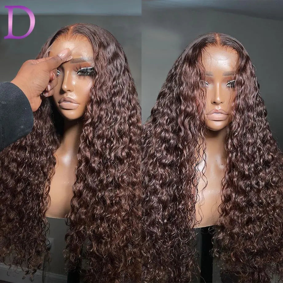 Perruques de cheveux humains bouclés marron chocolat 13x4 avec dentelle frontale pour femmes, couleur châtain, ondulées profondes 13x6 HD