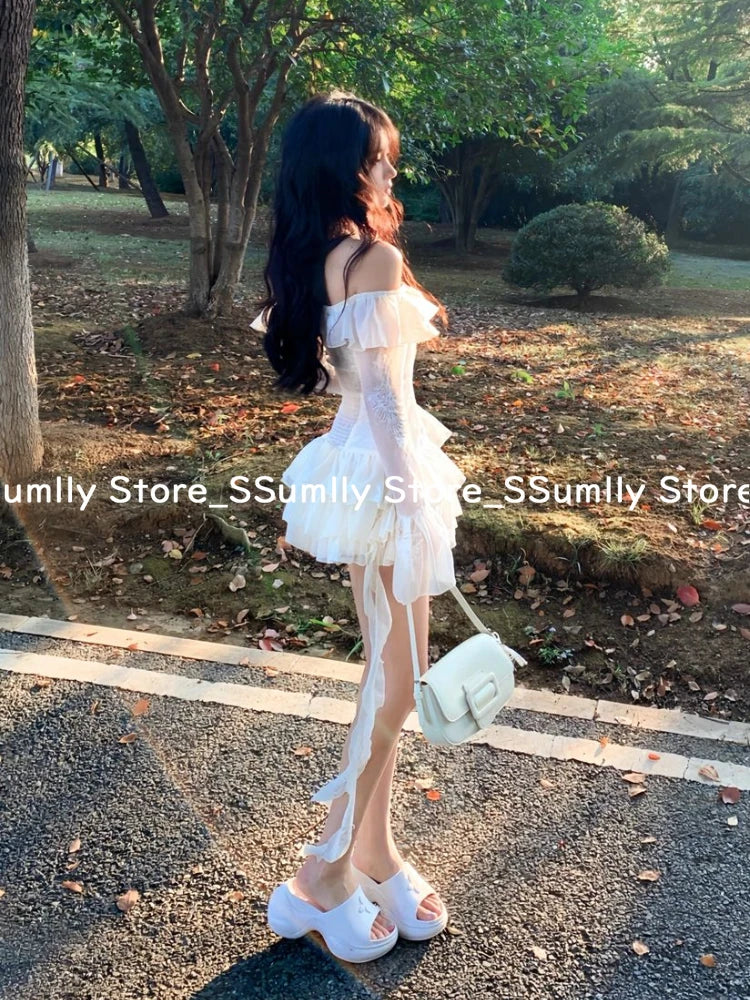 Robe une pièce à épaules dénudées pour femme, élégante, sexy, slim, tenue de soirée, style coréen chic, nouveauté 2025