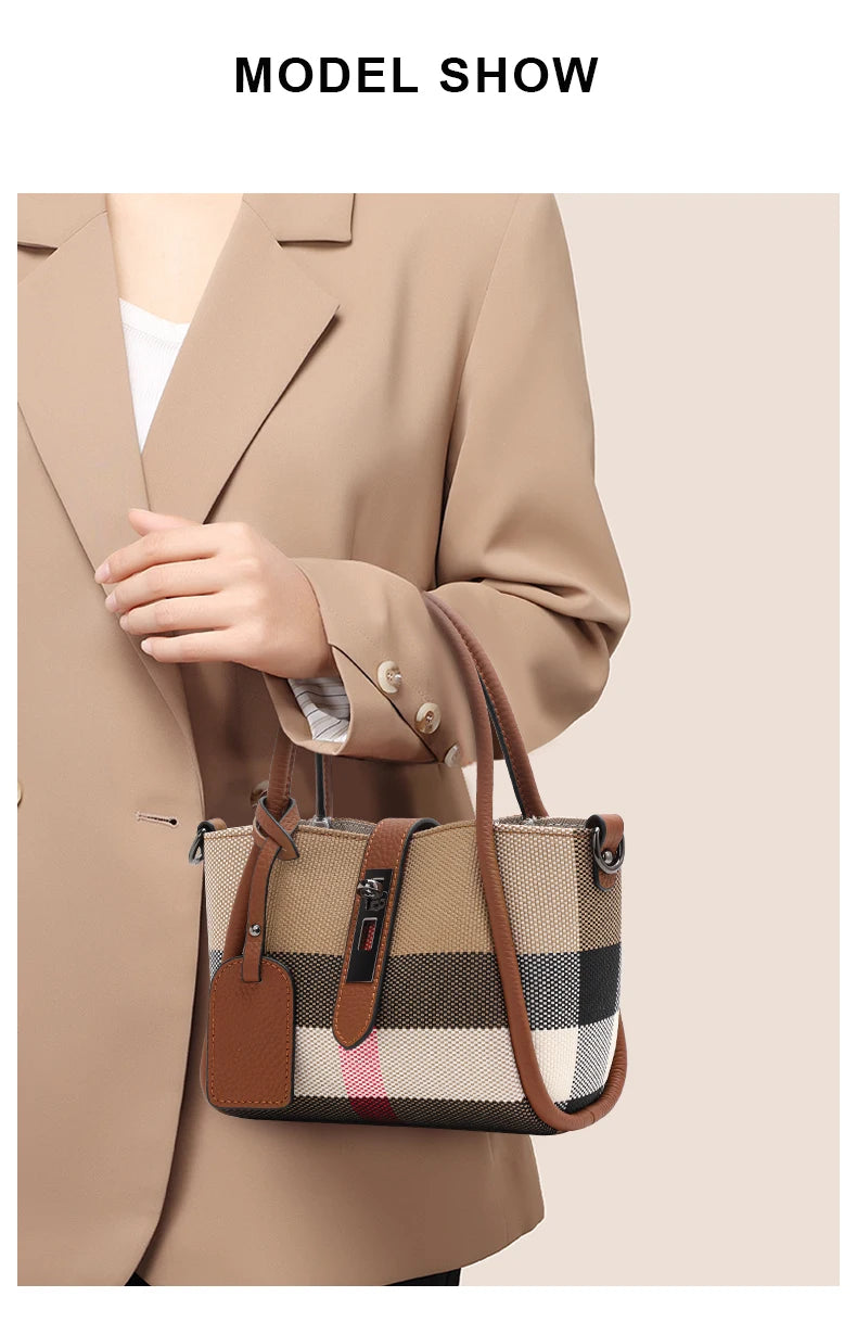 Sac à main à carreaux Aidrani New pour femme, style mini, en toile et cuir de vache, marron