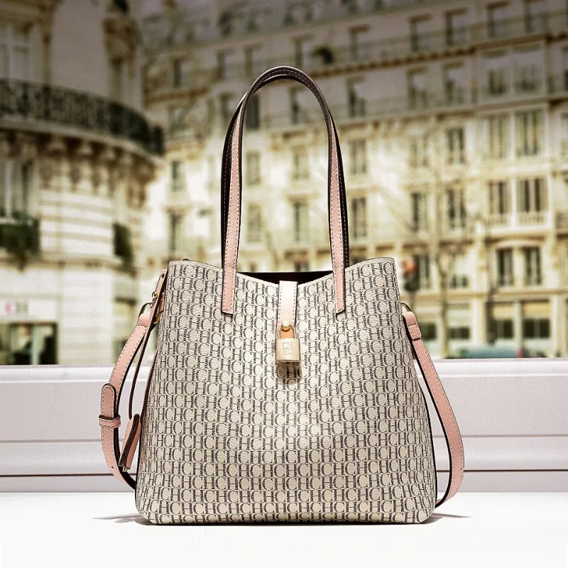 Sac à bandoulière polyvalent en cuir de qualité supérieure CH pour femme, grande capacité, idéal pour les déplacements quotidiens, avec imprimé lettre, tendance