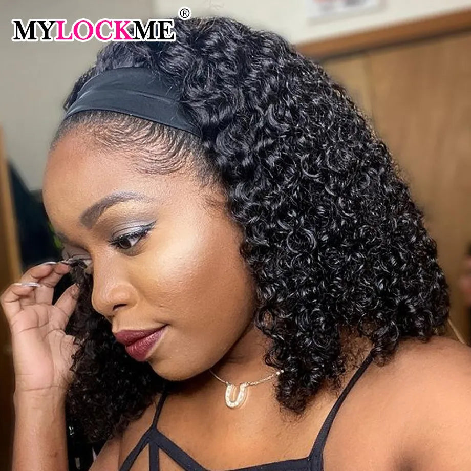 Perruque bandeau cheveux humains crépus bouclés MYLOCKME sans colle entièrement fabriquée à la machine perruques de cheveux humains brésiliens Remy pour femmes densité 180 %