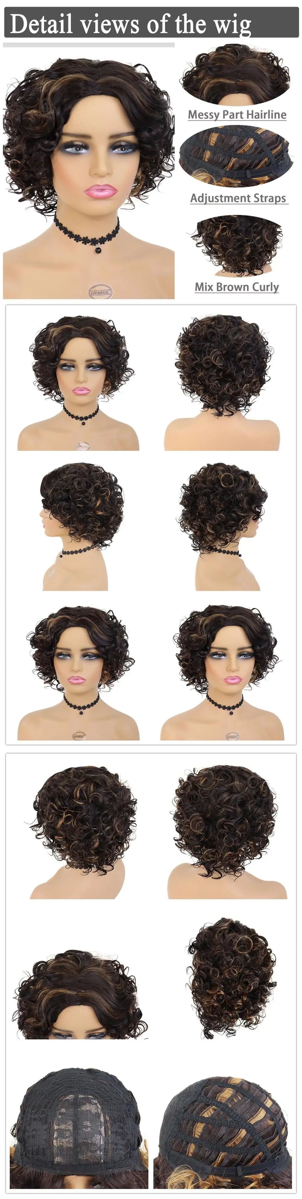 GNIMEGIL Synthetic Hair Afro Wig Kinky Curly Wigs for Black Women Short Hairstyle Wine Red Ombre Wig Dark Root Soft Hair Bob Wig