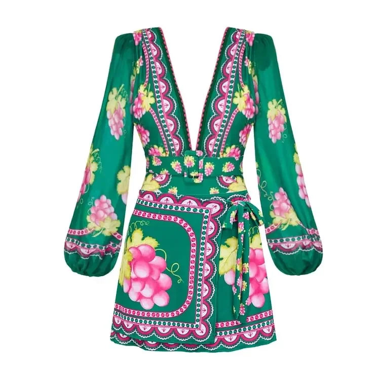 Maillot de bain une pièce à manches longues et jupe pour femme, imprimé vert jungle, 2025