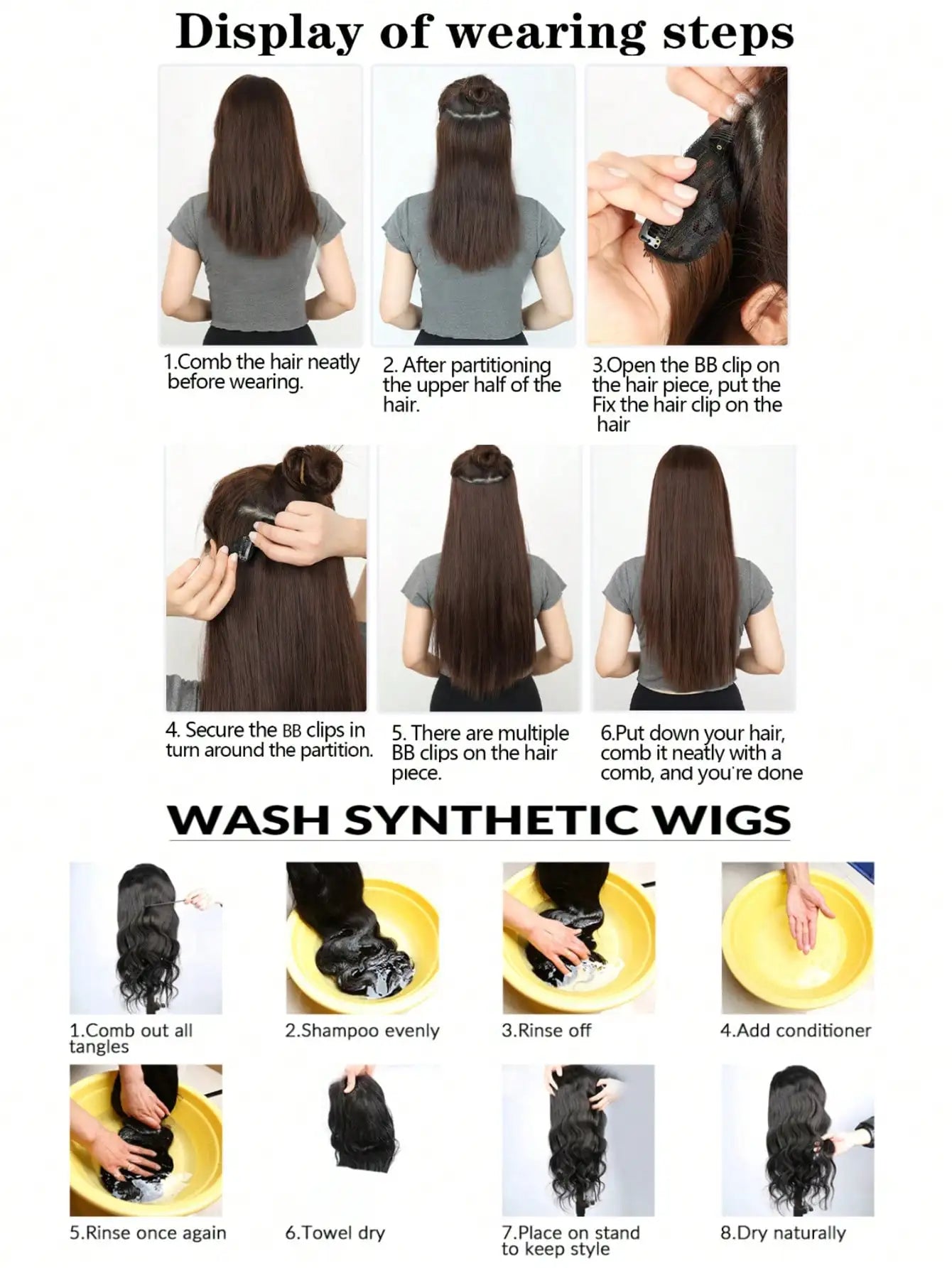 Extensions de cheveux à clipser, 16 clips, 55 cm de long, ondulées, pour femmes, tête complète, synthétiques