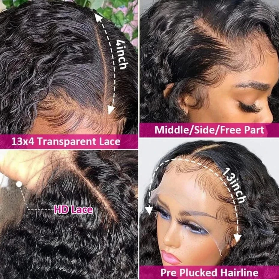 Perruques Lace Front Wigs Deep Wave, cheveux humains pré-épilés, densité 200, perruques HD Frontal Wigs, perruques sans colle