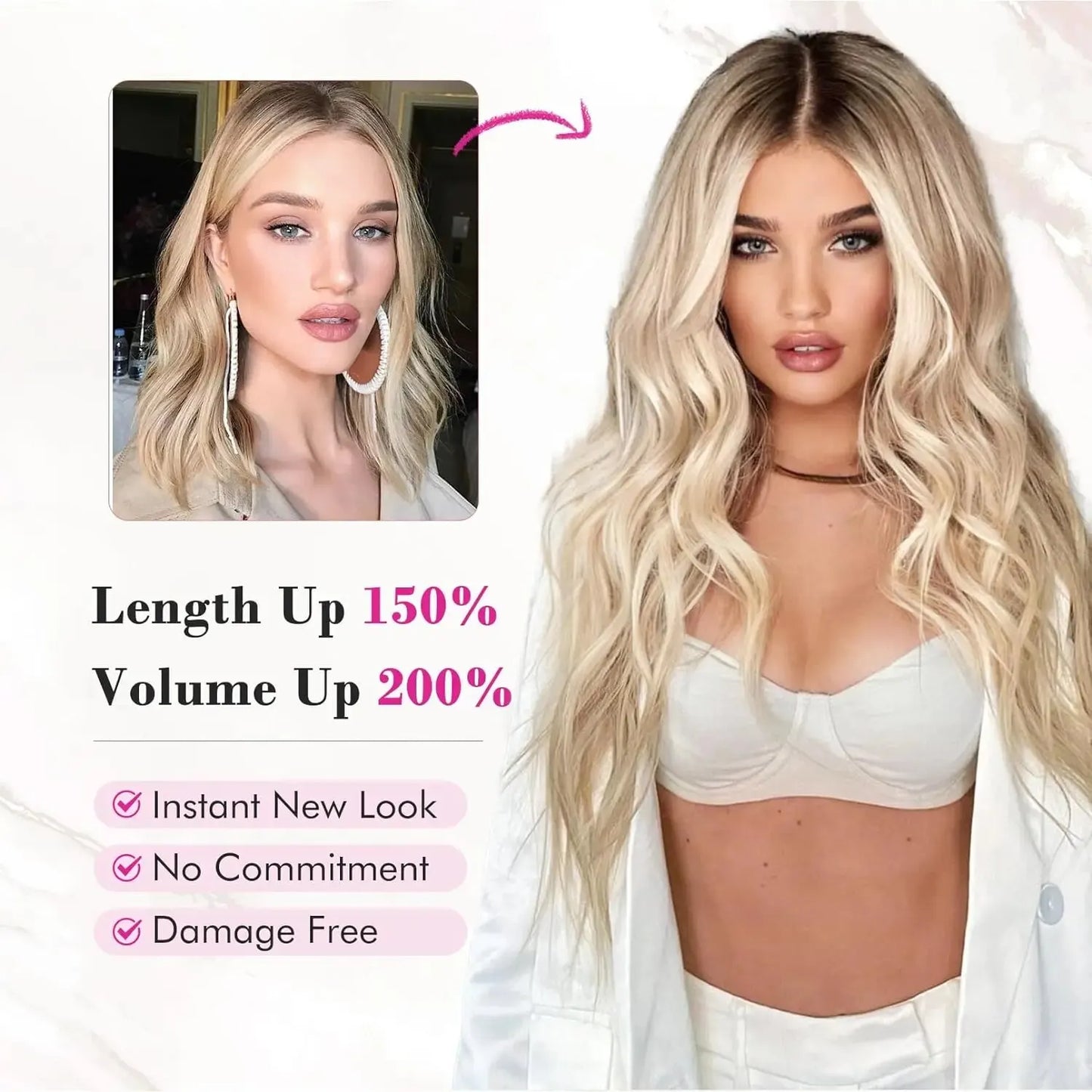 Extensions de cheveux à clipser, 16 clips, 55 cm de long, ondulées, pour femmes, tête complète, synthétiques