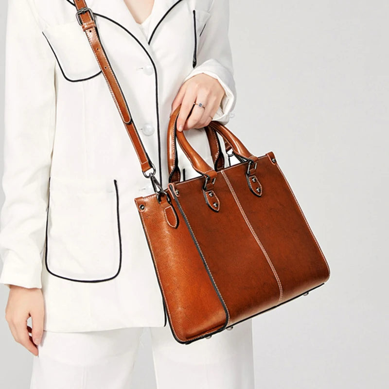 Sac à main en cuir véritable pour femme, sac à bandoulière, fourre-tout, pour le shopping, le bureau, en cuir de vache véritable, sacoche à poignée supérieure
