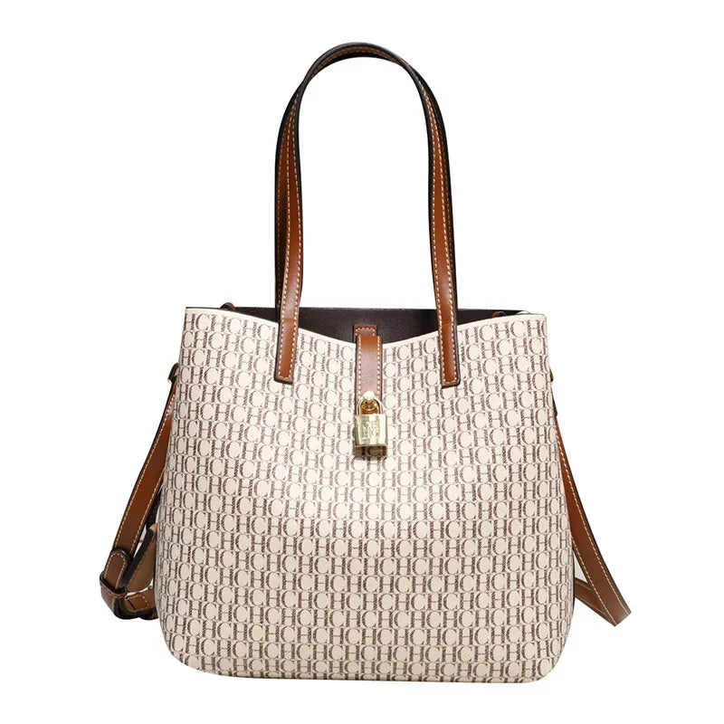 Sac à bandoulière polyvalent en cuir de qualité supérieure CH pour femme, grande capacité, idéal pour les déplacements quotidiens, avec imprimé lettre, tendance